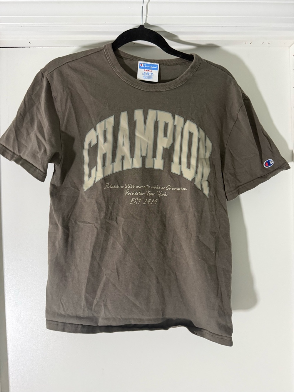 Champion Grey Tee with Cream Graphic
